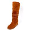 Suede Leather Women's High Boots Winter Shoes Pleated Hidden Heels Wedge Knee High Boots For Women Warm Fur Flats Boots Ladies