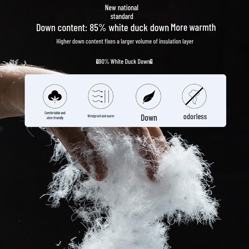 Женская и мужская утепленная короткая модная пуховая куртка с капюшоном из 85% белого утиного пуха