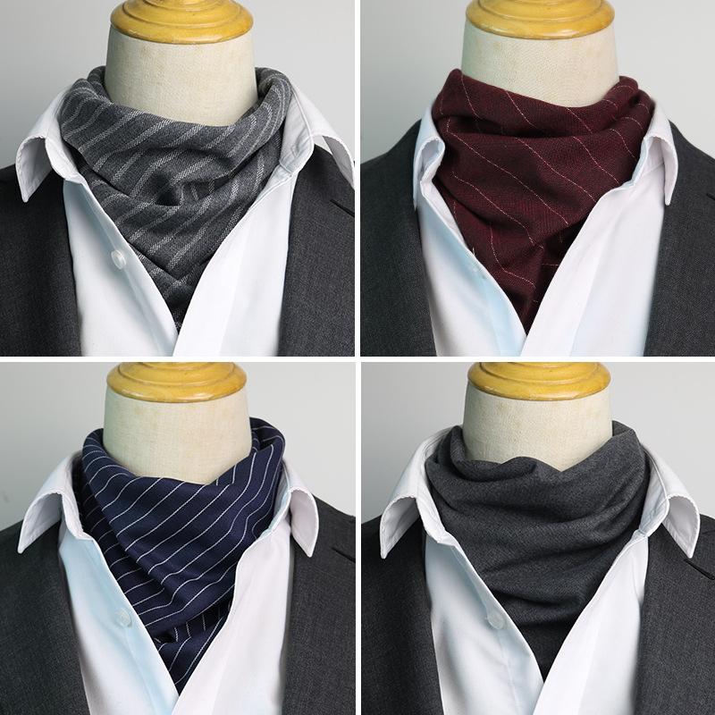 Men'S Scarf British Style Gray Striped Small Scarf Suit Autumn And Winter Men'S And Women'S Square Scarves