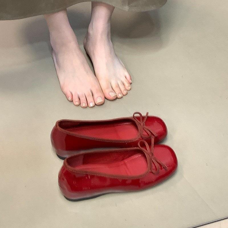 Красные туфли-лодочки с бантом Французские туфли-лодочки 2025 весна женская обувь внутренний подъем бабушкины туфли