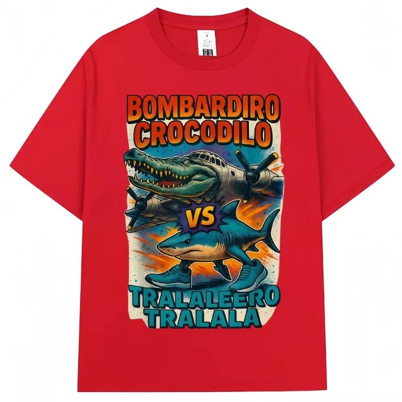 Футболка Bombardiro Crocodilo VS Tralalero Tralala Забавная Итальянский Маразм Мем Популярные Футболки Мужские Женские Свободные Хлопковые Футболки