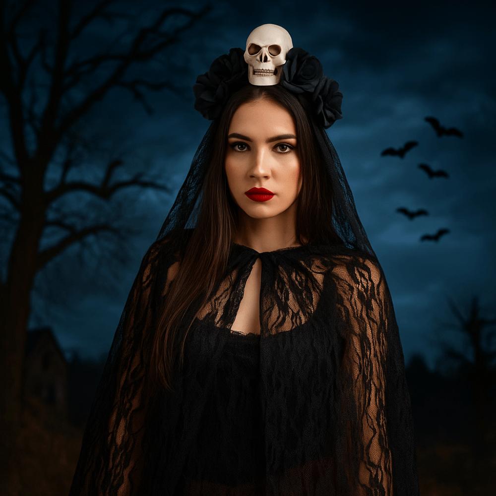 Готическая роза, череп, повязка для волос, черная, косплей, головной убор, Хэллоуин, ободок, костюм для маскарада