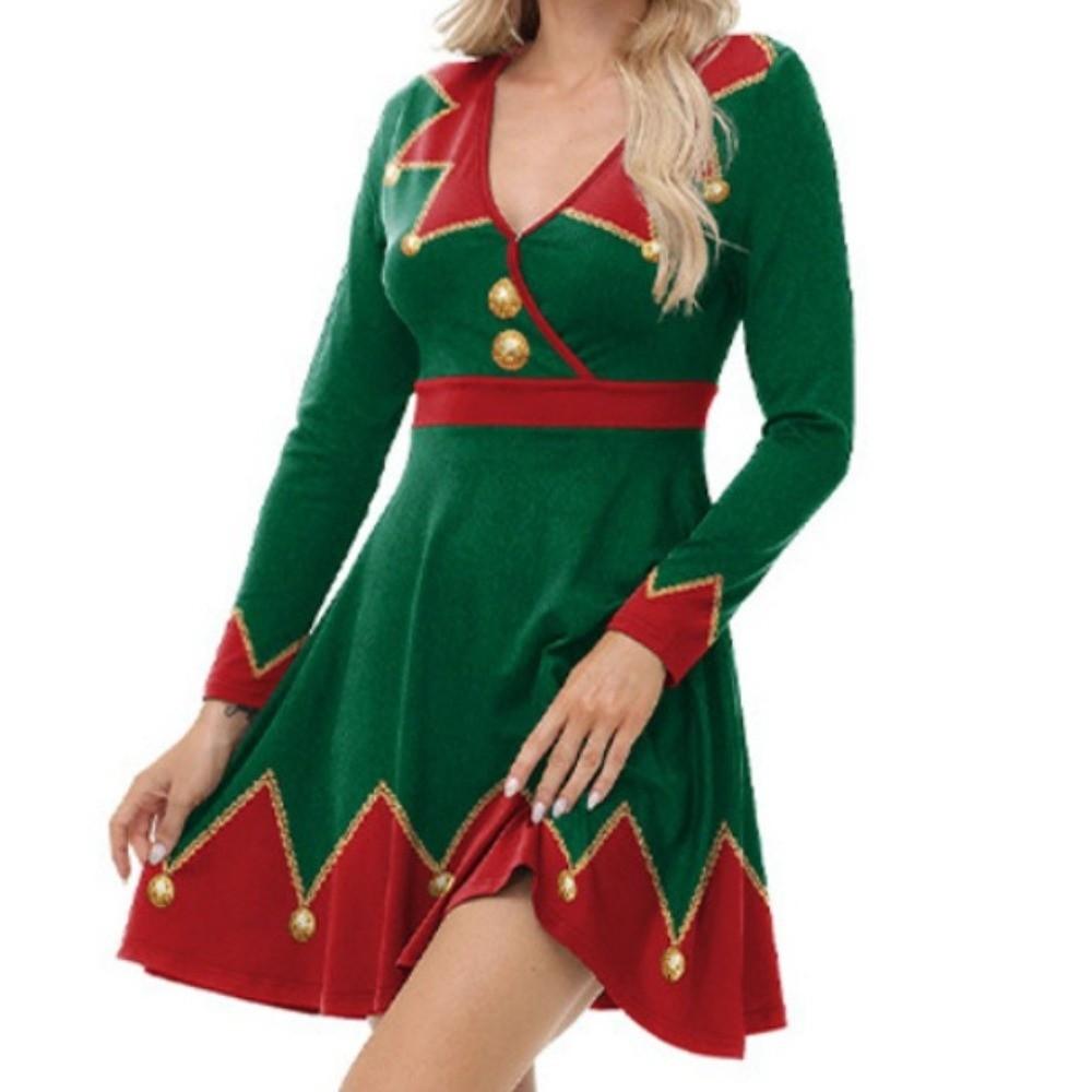 V Neck Christmas Elf Dress A-Line Cosplay Costume Christmas Cosplay Holiday Party