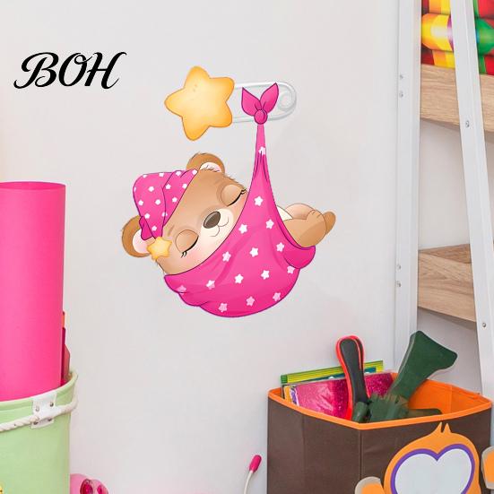 Durable Wall Decals for Playroom Cute Bear Stickers Kids Room, PVC Waterproof Cartoon Animal Versatile Decor Home Office Decals, Removable Art