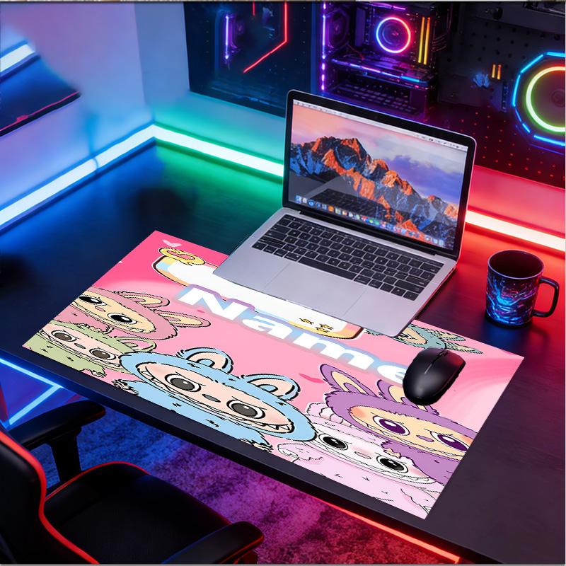 Custom Name Personalized Labubu Pattern Mousepad, Laptop PC Desk Mat, Decorative Desk Mat for Home Keyboard Pad Gift