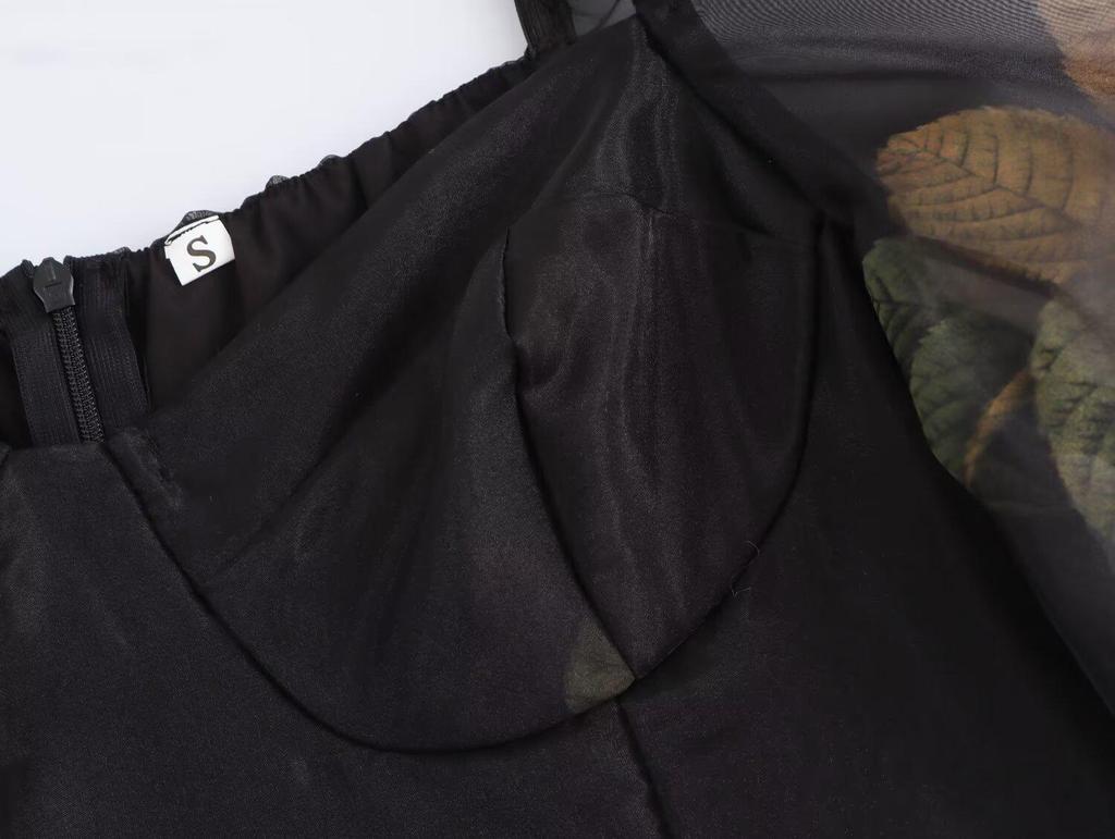 2024 Autumn Women's European-American Fashion Tulip Print Organza Skirt