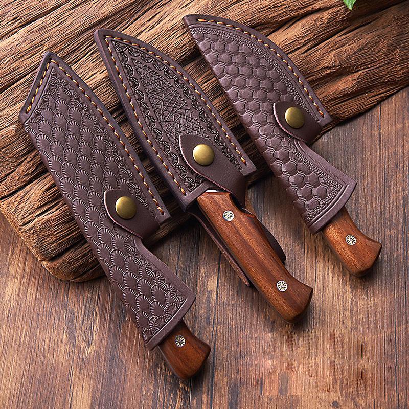 Дамасская сталь Тесак для мяса Нож для обвалки Нож с молотком Кованый нож ручной работы Нож для нарезки с чехлом для ножа