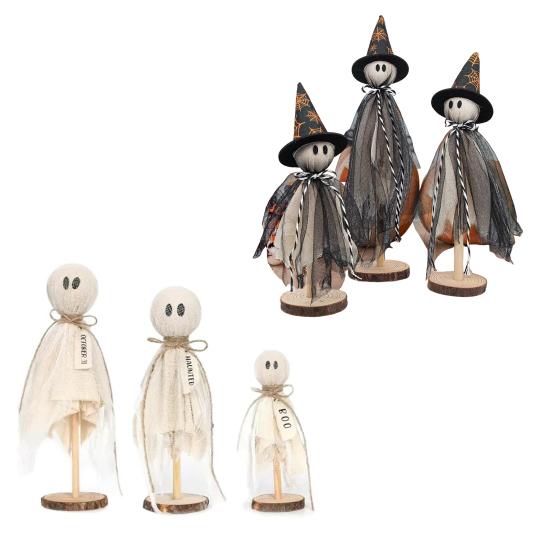 3Pcs/Set Halloween Ghost Decorations Rustic Centerpiece with Fabric Ghost Figures