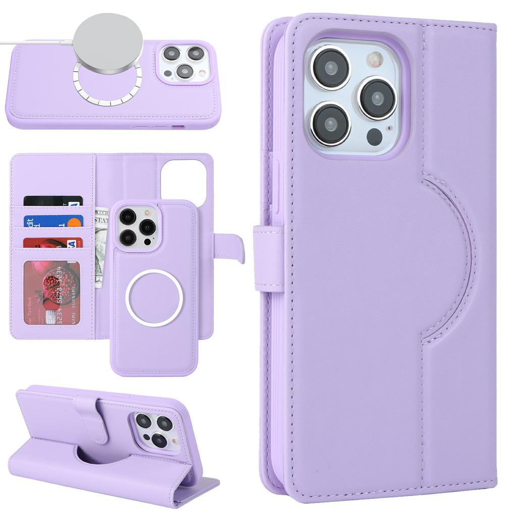 For iPhone 15 Pro Wallet Case Compatible with MagSafe Anti-Drop Detachable PU Leather Phone Cover