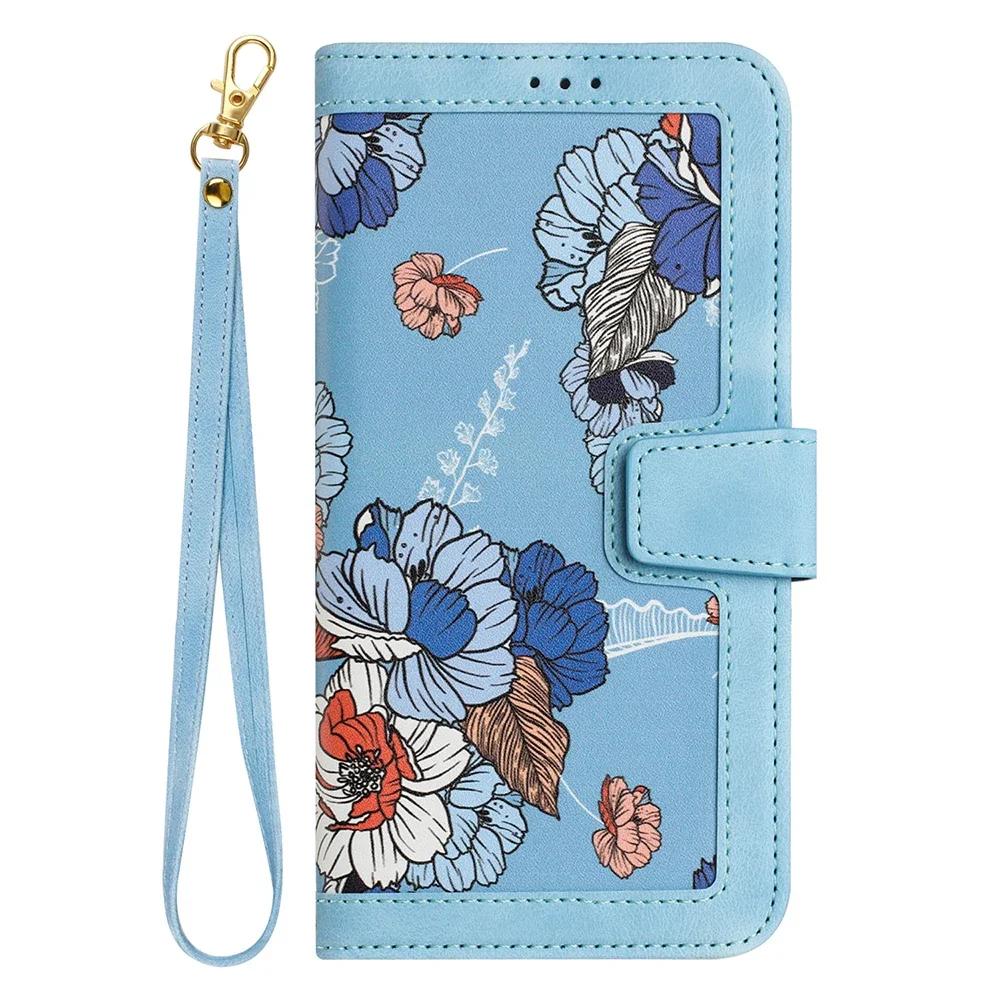 Кожаный чехол-книжка для Motorola Moto G05 G14 G15 Power G24 G34 G54 G84 E15 G 5G Play Цветочный ремешок Слот для карт Чехол для телефона