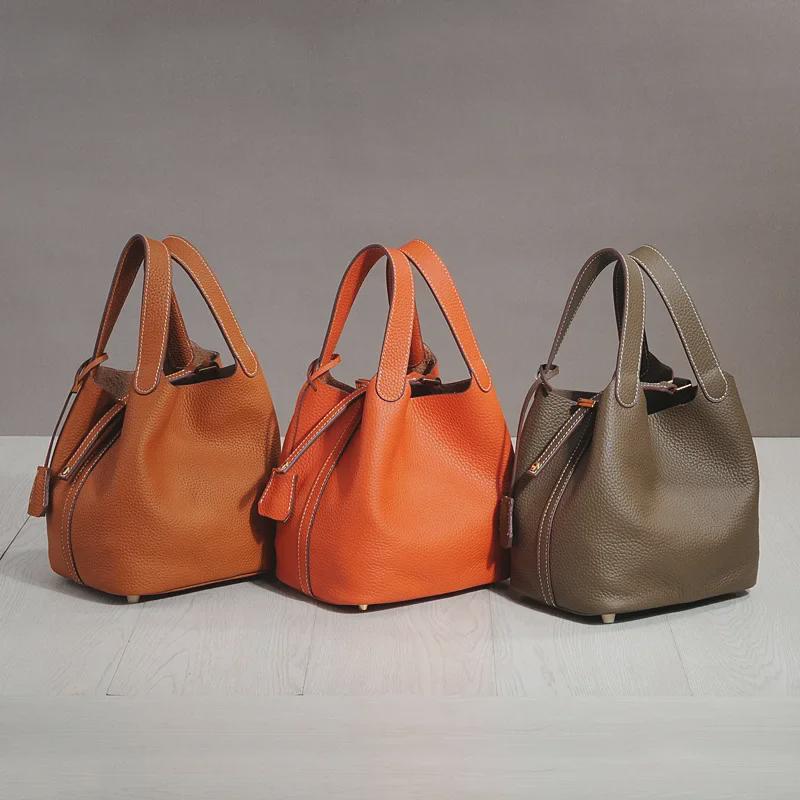 2025 Модная сумка-ведро из коровьей кожи для ланча и пикника