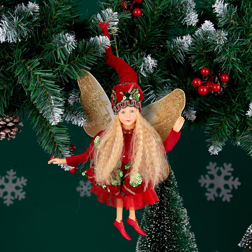 New Angel Elf Doll Multi Color Christmas Fairy Tree Jewelry Gold Elf Pendant Mini Fairy Statue Christmas Gift Home Decoration