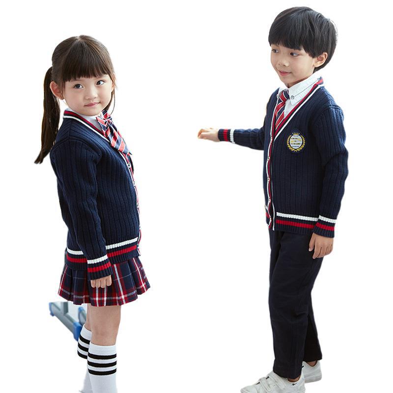 Детский весенне-осенний комплект школьной формы 2025 года: Вязаный кардиган, свитер и наряд для детского сада