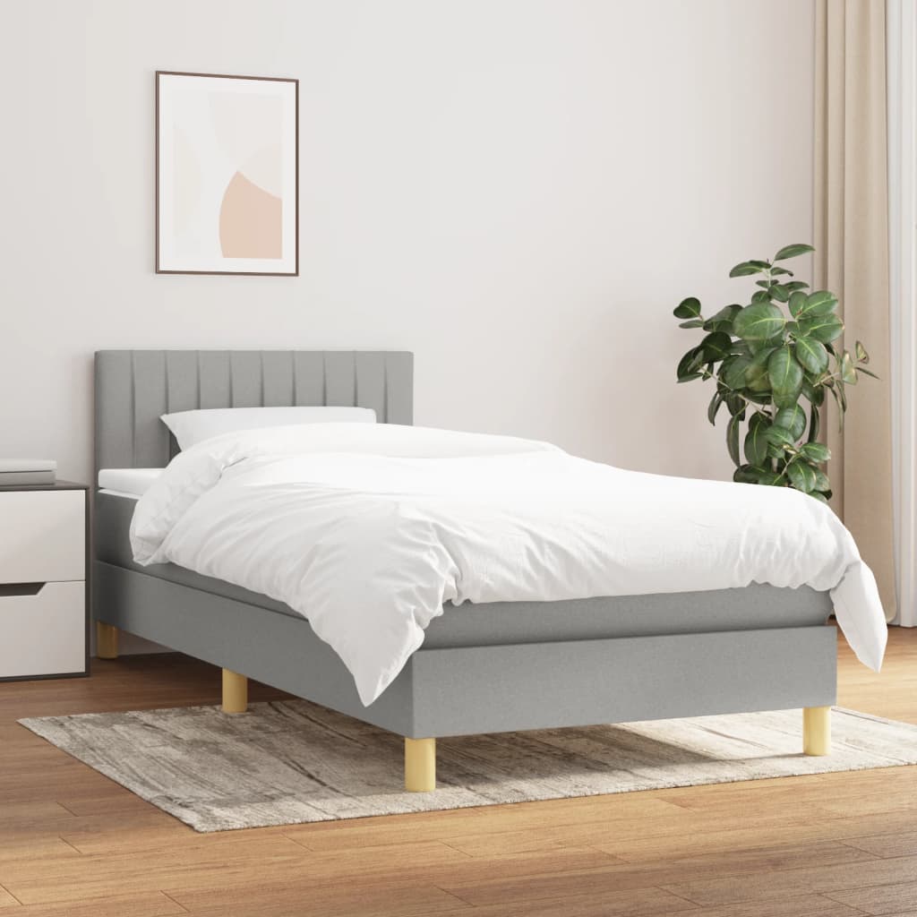 Box Spring Bed with Mattress Light Grey 80 x 200 cm Fabric