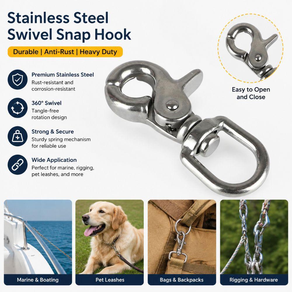 Marine Grade Carabiner 304 Stainless Steel Trigger Clip Hook Heavy Duty Snap Swivels  Outdoor