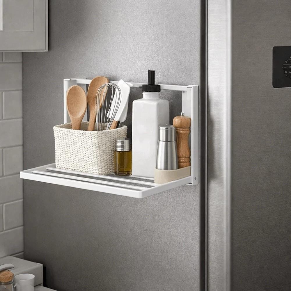 Магнитная складная полка для хранения без сверления, прочная металлическая боковая полка, для кухни