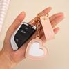 Creative Pu Leather Flower Heart Round Shape Keychain Mini Makeup Mirror Bag Hanging Ornament Car Trinket For Women Girls Gift