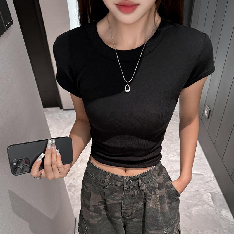 Summer new white short sexy pure desire wind straight shoulder short sleeve women's inner base design niche T-shirt
