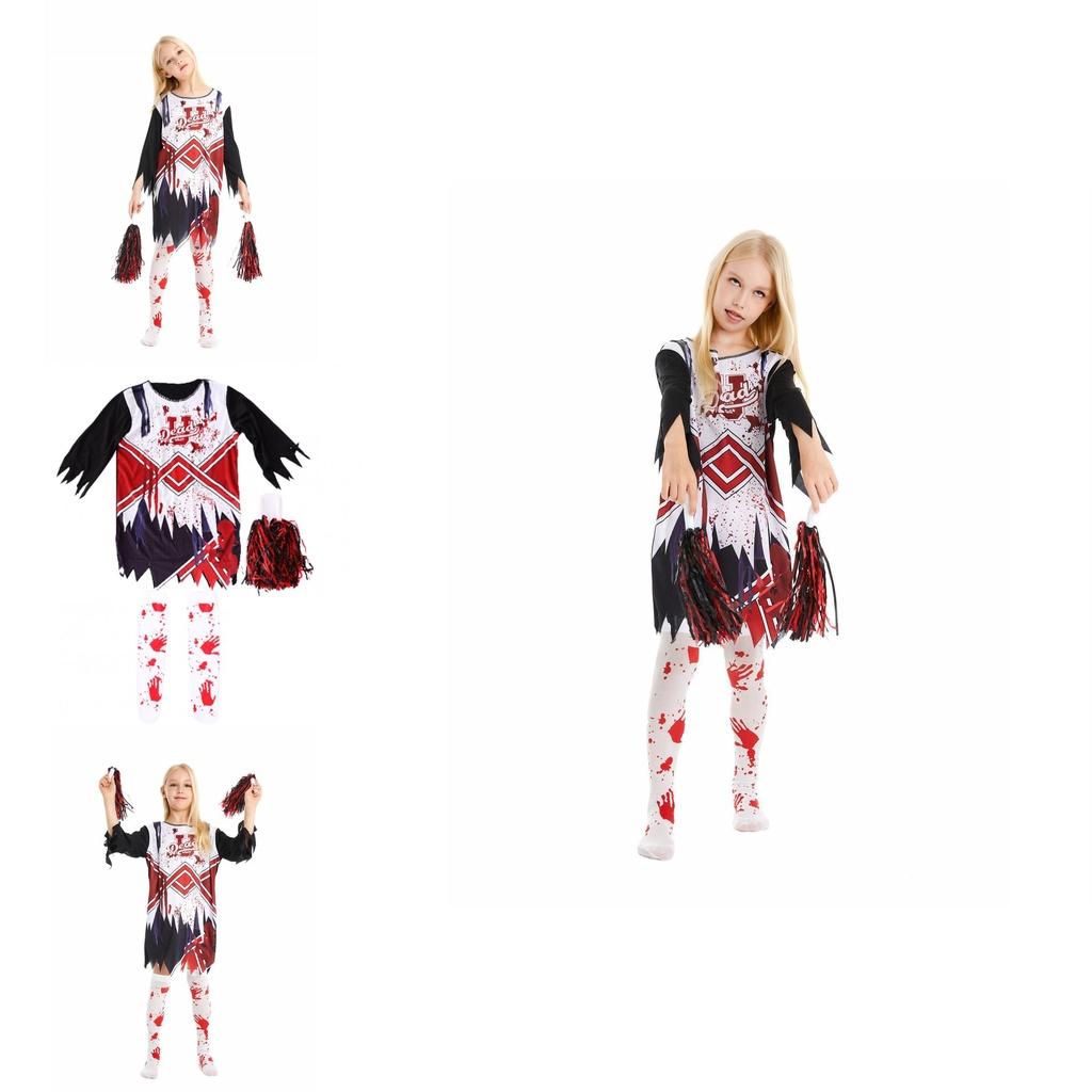 Жуткий костюм косплей зомби-чирлидерши для девочек на Хэллоуин для карнавалов и вечеринок