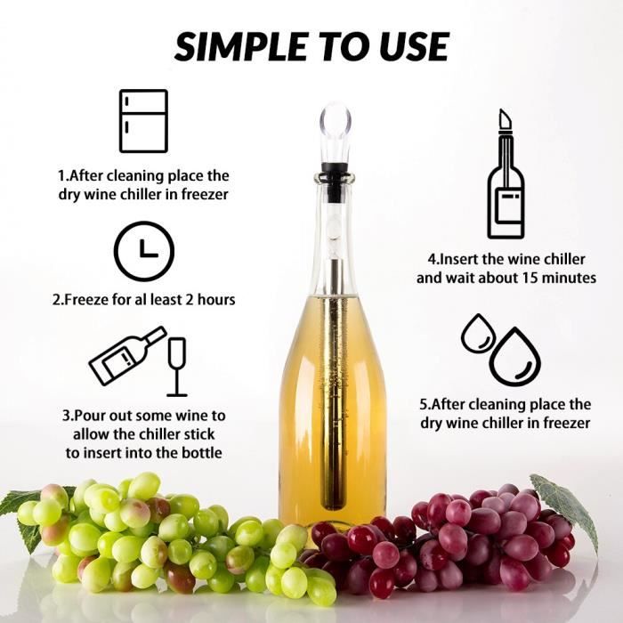 Argent refroidisseur de vin en acier inoxydable, refroidissement rapide avec tige de refroidissement, cadeaux