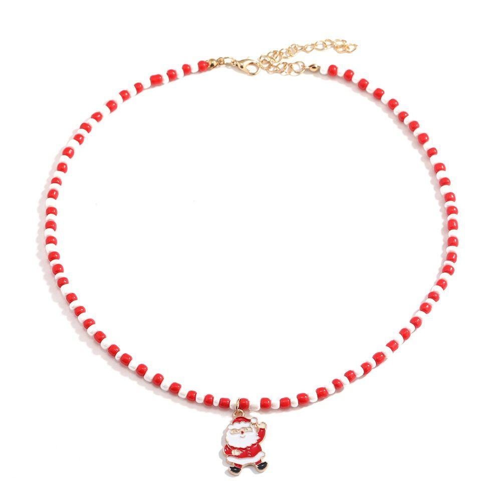Санта Рис Цепочка из бисера Цепочка на ключицу Мультяшный кулон Чокер Универсальное Рождественское ожерелье Женское
