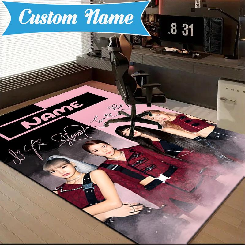 Custom Name Kpop Group Fashion Rug for Living Room, Game Rooms, Office, Bedroom, Floor Mat Playful Design, fan gifts Christmas decor