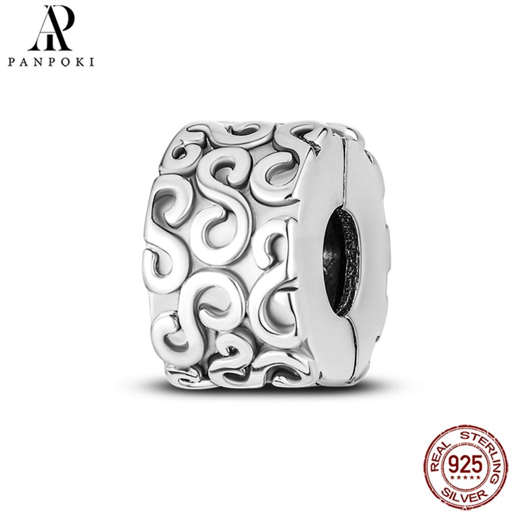 PANPOKI SS925 Sterling Silver Fixed Clip Stopper Beads Fit Bracelets Necklace NEW Luxury Women Gift DIY Jewelry Making