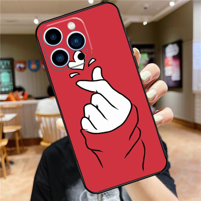 Kpop Finger Heart Case For iPhone 17 16 14 13 12 11 15 Pro Max Mini Plus 16e 17 Air Bumper Cover Accessories