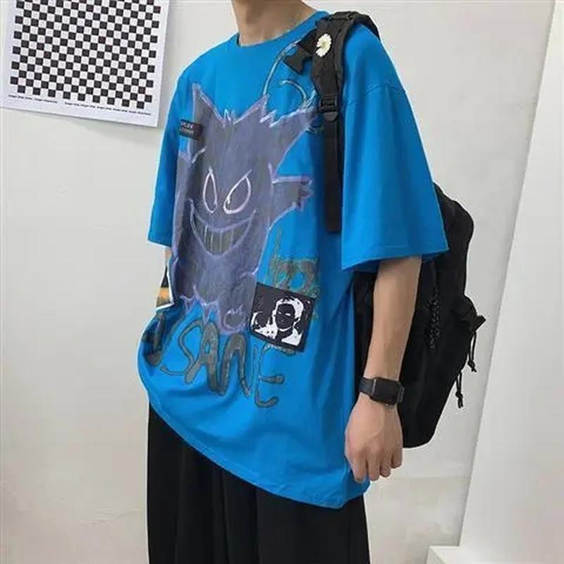 Fashion Oversized T-shirts Bear Print Men T-Shirt Summer Hip Hop Loose Tee High Street Tops Short Sleeve Cotton Clothing