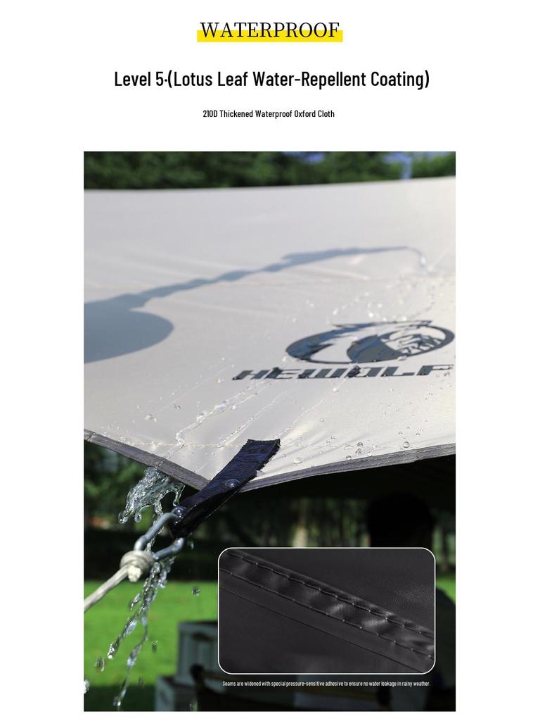 Black Vinyl Outdoor Canopy: Portable, Rainproof, Sun Protective Sunshade for Camping and Beach.