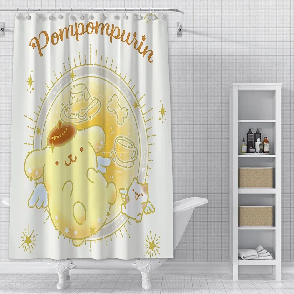 Милая мультяшная шторка для душа P-Pom Pom Purin, водонепроницаемая полиэстеровая ткань с краской, красочные шторки для ванной, шторка с крючком