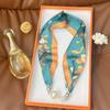 Silk Scarf Women's Spring, Autumn and Summer New Fashion Neck Protection Decoration Long Necklace Type Magnetic Buckle Scarf Small Scarf