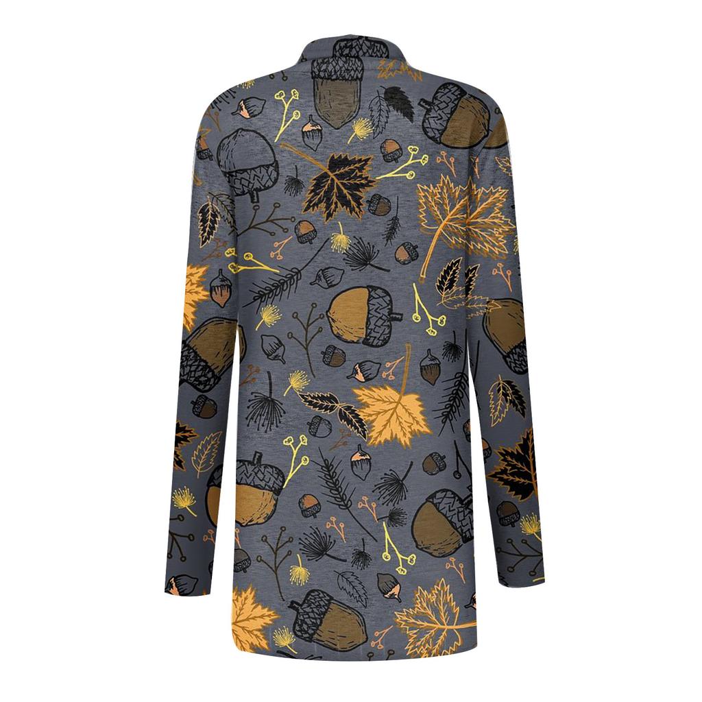 Women's Fashion Casual Halloween Printed Long Sleeve Mid-Length Cardigan Jacket