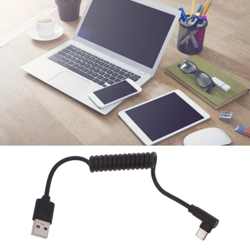 Спиральный кабель USB Type C, Угловой удлинитель USB C на USB2.0, Адаптер USB C 90 градусов, Кабели для синхронизации данных