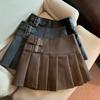 Y2K Pu Leather Mini Skirt Women Vintage High Waist Pleated Skirts Streetwear Korean Black Slim Casual A Line Skirts New