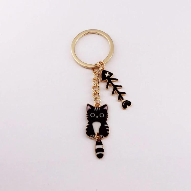 1 Piece Women Exquisite Cat Key Holder Cute Cartoon Kitten Fish Bone Keychain Organizer Portable Fashion Girl Pendant