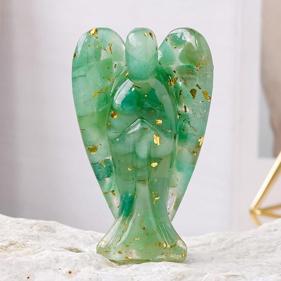 Natural Stone Angel Figurine Positive Healing Energy Hand-carved Colorful Faux Crystal Winged