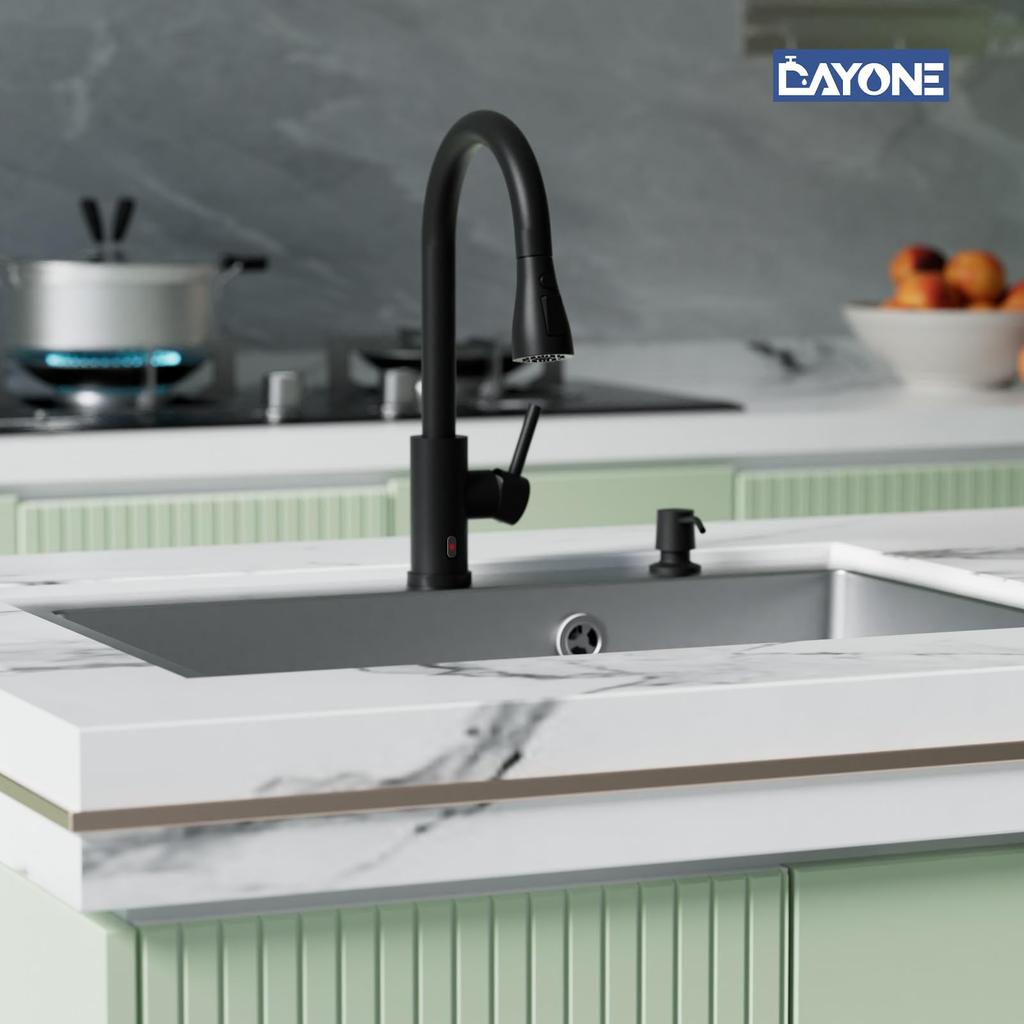DAYONE Роскошный матово-черный кухонный кран с автоматическим сенсором, кухонный кран из нержавеющей стали SUS304, смеситель для шланга, 3 режима потока воды, двойной