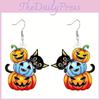 Cat Halloween Themed Pumpkin Skull And Dog Pattern Women Earrings Acrylic