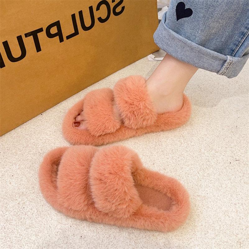 Winter Fluffy Slippers Women 2024 Hot Sales House Home Fur Slippers Women Flat Platform Cozy Fuzzy Indoor Shoes Korean Slides