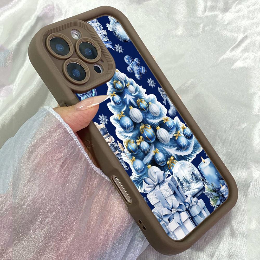 JT98 Синее Рождество для iPhone 17 16 15 14 Pro Max Samsung S26 S25 S24 Ultra A17 A16 A07 A56 A06 Xiaomi 15T Redmi 14C 15c Note 14 13 Мягкий ТПУ чехол