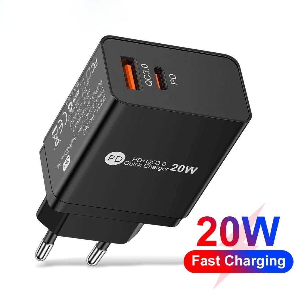 20W Dual Ports USB PD Charger Fast Charging EU/US Plug Mobile Phone Power Adapters QC3.0 Wall Charger for IPhone Samsung Xiaomi