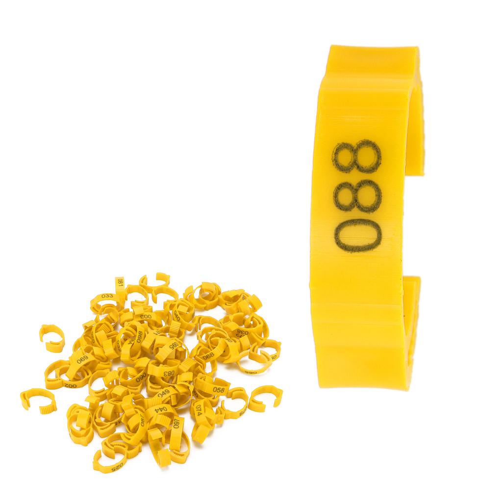 100Pcs Poultry Foot Rings Identification Leg Buckle with Numbers for Chicken Duck BirdYellow