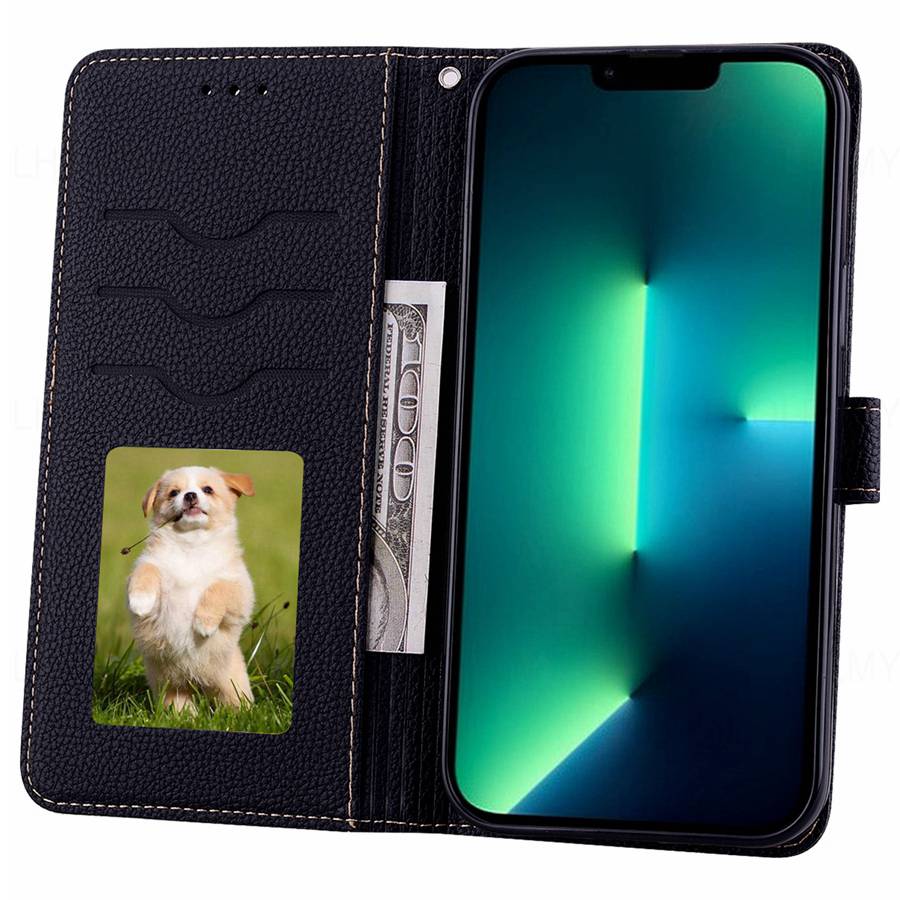 Кожаный чехол-книжка с текстурой личи для Motorola Edge 50 Pro 60 70 Fusion Moto G67 G77 G17 G57 Power G06 G35 G56 G54 G84 5G G34 G86 Кошелек Чехол для телефона