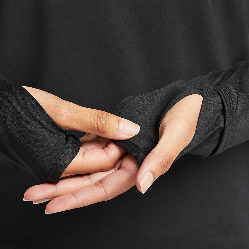 Nike Однотонная спортивная повседневная футболка с круглым вырезом и длинным рукавом, женские топы, черный цвет FB4298-010