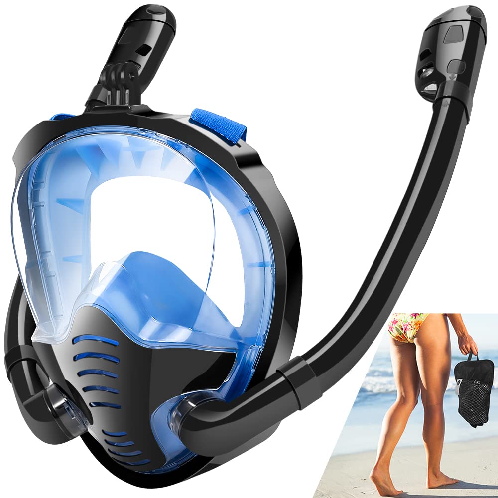 Double Tubes Full Face Snorkel Mask New Breathing Mode 180° Panoramic Anti-Fog Diving Mask Dry Top System for Adults Teenagers