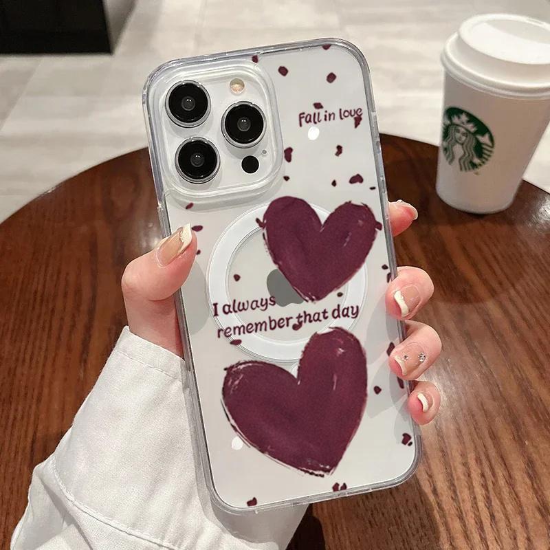 INS Красное Сердце Сексуальный Прозрачный Силиконовый Чехол Для iPhone 15 14 13 12 11 16 17 Pro Max Ударопрочный Прозрачный Для Magsafe ТПУ Чехол