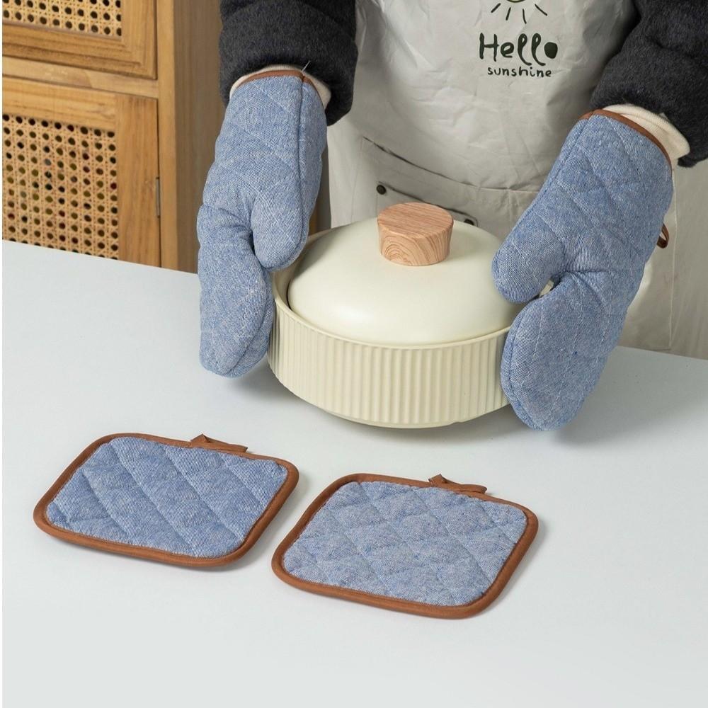 2 pcs Anti Scald Microwave Mitten Cotton Lining Insulated Glove Oven Mitts and Pot Holders Baking