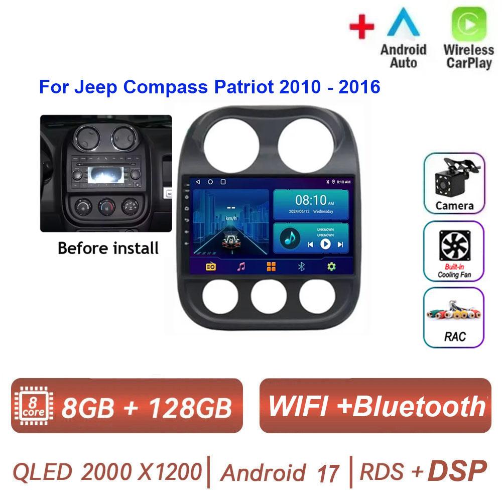 Autoradio Android 17 pour JEEP Compass Patriot 2010 - 2016 Lecteur multimédia automobile GPS Navigation Carplay Stéréo 4G BT Sans 2din DVD