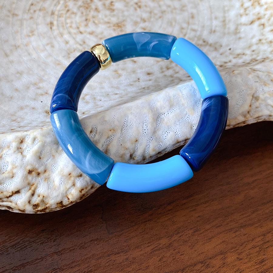 New Splicing Bamboo Tube Acrylic Round Bangles for Women Men Fashion Smuding Geometric Bracelets Elastic Bangle Couple Jewelry X